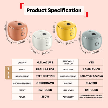 Tefal POP Rice Cooker Rise 0.7L (4 Cups) RK535A