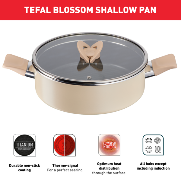 Tefal Cookware Blossom Shallow Pan 24cm w/lid (Beige)